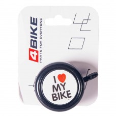 Звонок 4BIKE BB3202-Blk (I love my bike) алюминий+пластик, D-54мм, черный