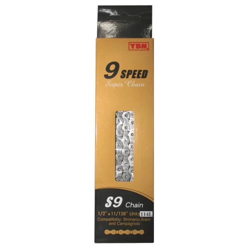 Цепь 9 ск. YBN S9S 1/2"x11/128", 114 зв. с замком, серебристо-серая